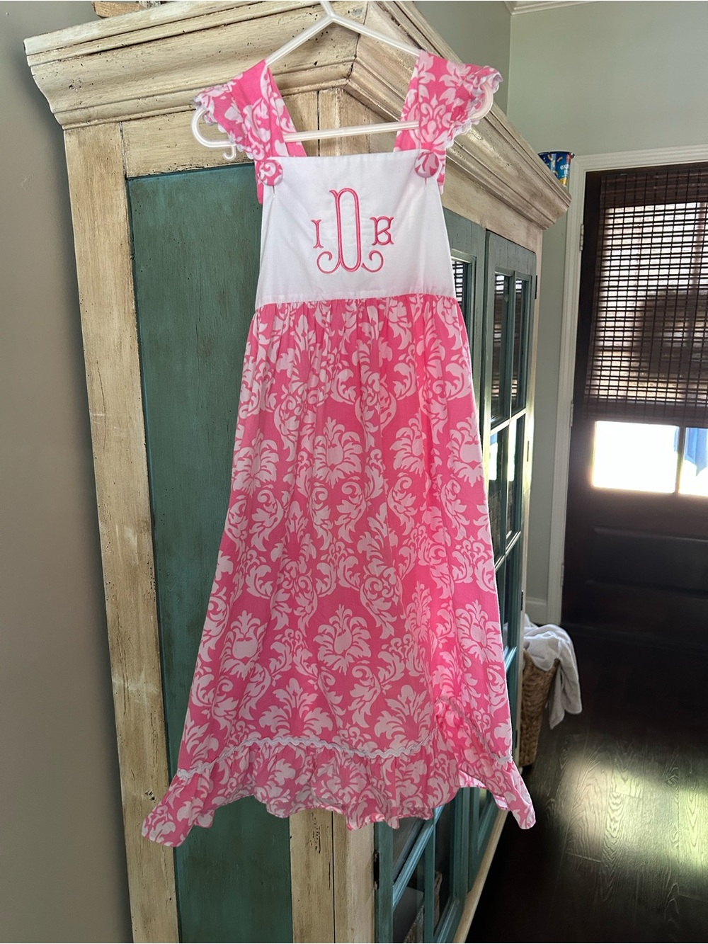 Banana split  Pink and White Girls' Monogrammed Sundress